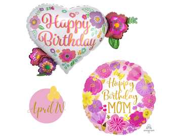 Happy Birthday Mom Balloon| Happy Birthday Foil Balloon| Mom Birthday Balloons| Birthday Balloons| Mom Bday Foil Balloon| Flower Birthday