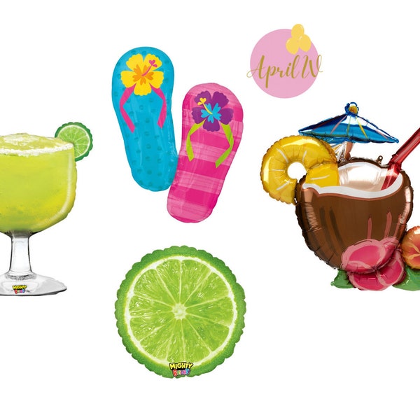 40" MARGARITA BALLOON| 30'' Piña Colada Balloon| Lime Foil Balloon| | Flip-Flops Foil Balloon| Tropical Balloons| Tropical Party