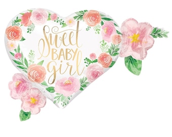 27'' SWEET BABY GIRL| Floral Baby Shower Balloon| Baby Girl Balloon| Baby Girl Party Decor| Baby Shower Party Decor| Baby Shower Balloon