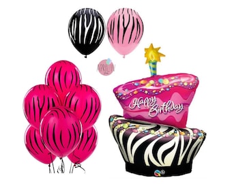 41'' Zebra Print Cake Balloon| 12'' PINK ZEBRA PRINT Latex Balloon | Zebra Print Balloon| Zebra Print Party Decor| Zebra Print Party