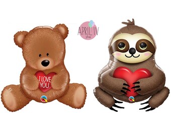 39'' Sloth with Heart Balloon| 35'' I Love You Teddy Bear Balloon| Love You Balloons| Love You Foil Balloons| Teddy Bear Balloons
