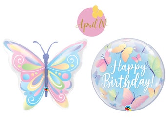 40'' PASTEL BUTTERFLY BALLOON| 22'' Happy Birthday Butterfly Bubble Balloon| Happy Birthday Balloon| Butterfly Balloon| Birthday Balloon