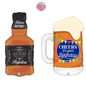 34&#39;&#39; Aged to Perfection WHISKEY Balloon| 34&#39;&#39; Cheers Birthday Beer Balloon| Beer Foil Balloon| Whiskey Foil Balloon| Whiskey and Beer