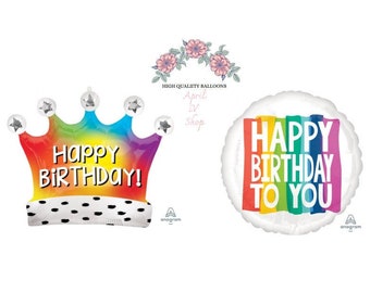 28'' JUMBO RAINBOW BIRTHDAY Balloon| 27'' Birthday Rainbow Crown| Birthday Foil Balloon| Birthday Balloon| Rainbow Party Decor| Birthday