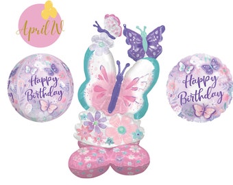 44'' Pastel Butterfly Airloonz Balloon| 15'' Butterfly Orbz Balloon| Butterfly Birthday Balloon| Butterfly Balloons| Butterfly Foil Balloon