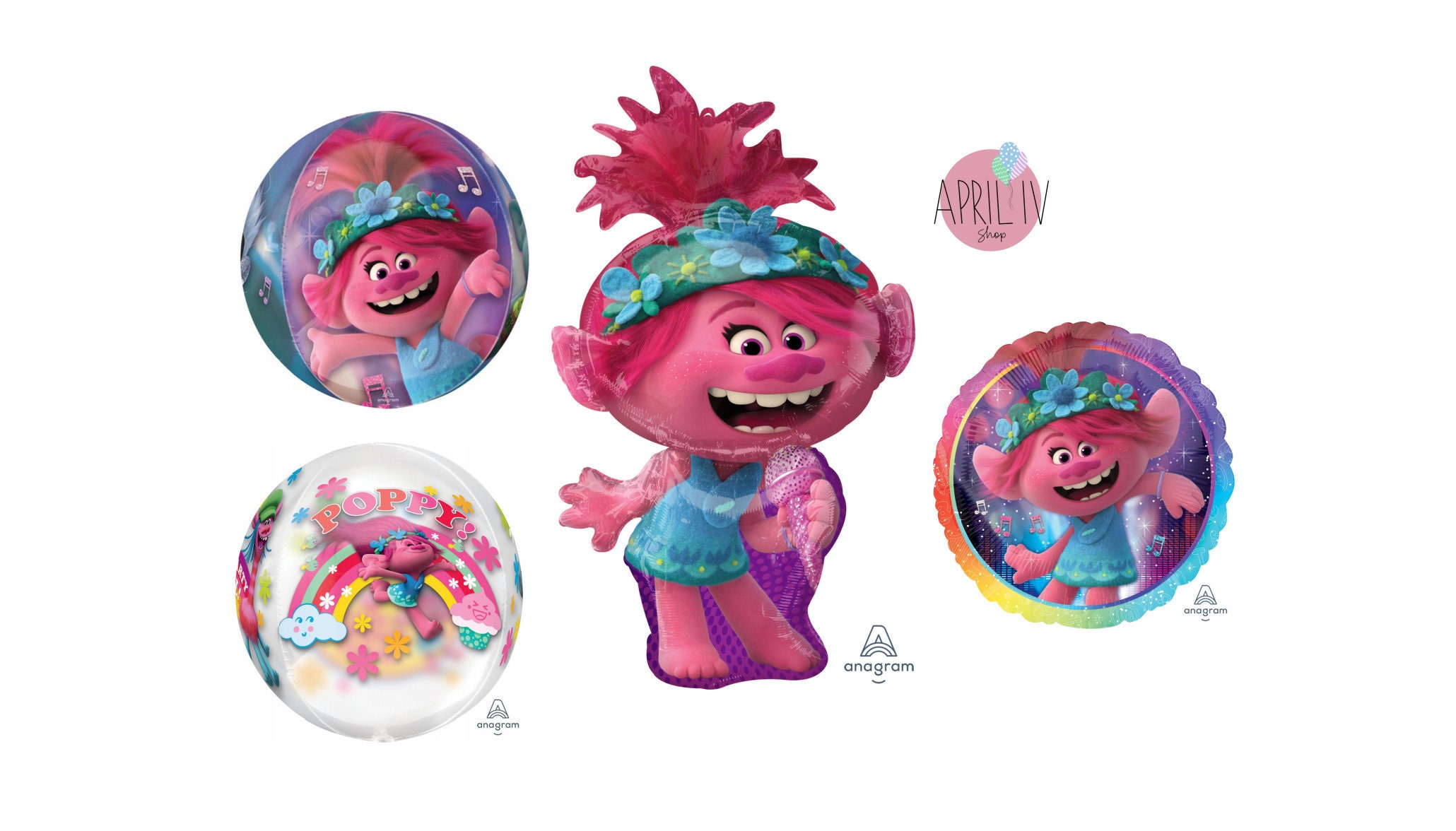 37'' Trolls Poppy Balloon| 16'' Trolls World Tour| Orbz
