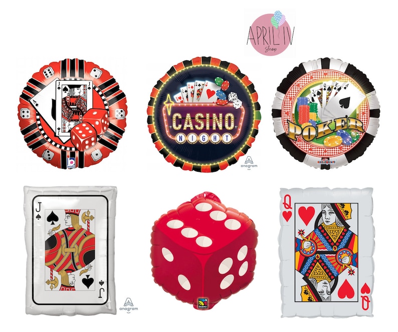 Pu&ograve; includere: Un set di sei palloncini in foil a tema casin&ograve;. I palloncini raffigurano carte da gioco, dadi, fiches da poker e un cartello del casin&ograve; che dice "Casino Night".