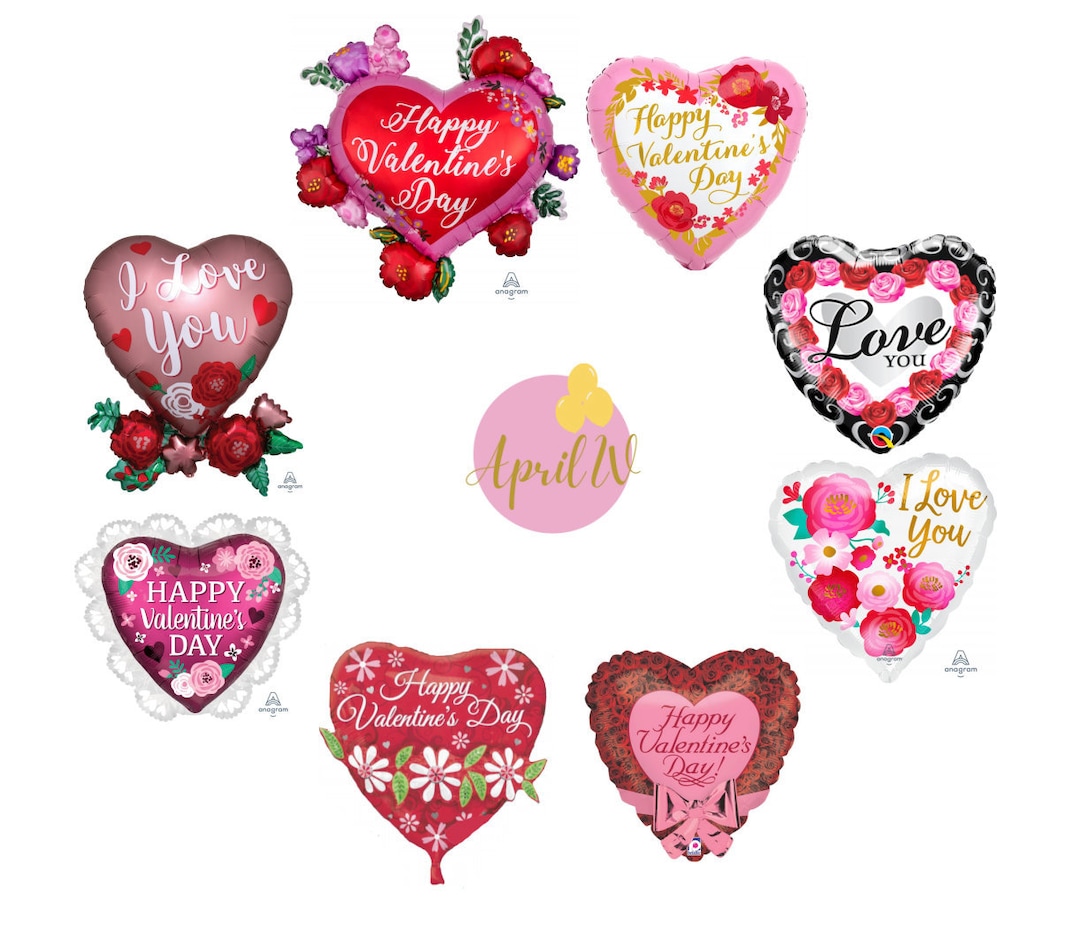27'' Happy Valentine's Day Heart and Flowers| Pink Valentine Balloon ...