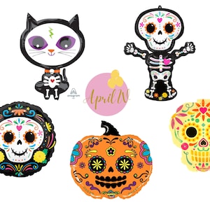 Halloween Balloons| Day of the Dead Balloons| Skeleton Balloon| Sugar Skull Balloon| Pumpkin Balloon|  Cat Balloon| Halloween Party