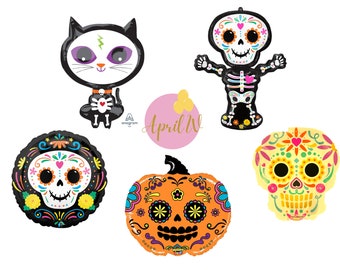 Halloween Balloons| Day of the Dead Balloons| Skeleton Balloon| Sugar Skull Balloon| Pumpkin Balloon|  Cat Balloon| Halloween Party
