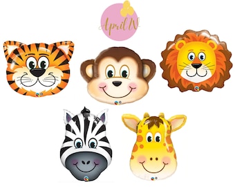 Safari Animal Balloons|Monkey Balloon| Giraffe Balloon| Tiger Balloon| Lion Balloon| Safari Animal Party| Safari Birthday Party