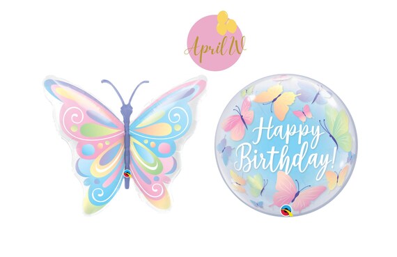 40'' PASTEL BUTTERFLY BALLOON| 22'' Happy Birthday Butterfly Bubble Balloon| Happy Birthday Balloon| Butterfly Balloon| Birthday Balloon