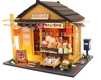 DIY Japanese Shop Miniature Dollhouse Kit | 1:24 Scale with LED