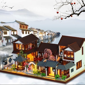 DIY Chinese Style Villa Wooden Miniature Doll House kit || Large Scale with light Adult Craft Gift Decor