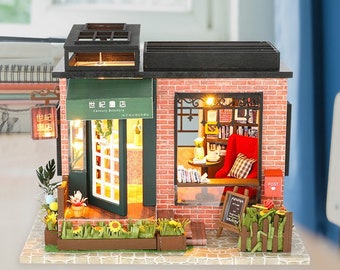 Cute Bookstore Miniatures Dollhouse Kit || 1:24 with music and light  adult craft gift decor