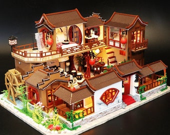 DIY Chinese Ancient Town Miniature Doll House Kit || 1:24 with light Adult Crafts Gift Decor with Music box