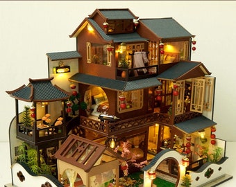 DIY Chinse Style Villa Wooden Miniature Doll House kit || Large Scale with light Adult Craft Gift Decor