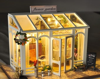 Kit de maison de poupée miniature Mini Flower House || 1:24 avec lumière pour décoration cadeau adulte