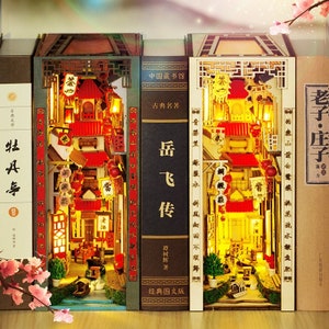 China Water Town Book Nook - Book Shelf Insert - Bookcase with Light Model Building Kit