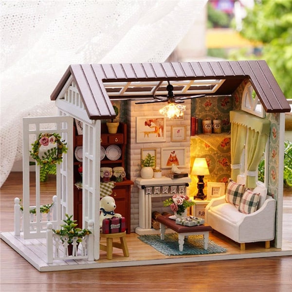 Forest Time wooden dollhouse Kit || 1:24 with light kid craft