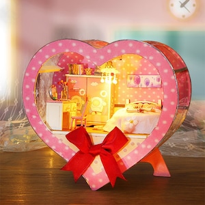 Pink Flower Lovely House Box Miniature Doll House Kit || 1:24 with light for Adult Gift Decor