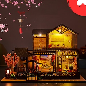 DIY Japanese Traditional House Wooden Miniature Doll House kit || 1:24 with light Adult Craft Gift Decor