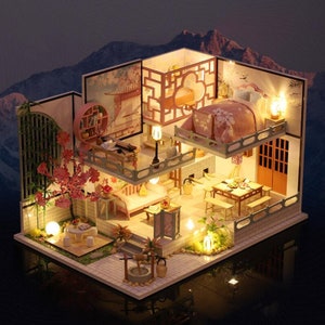 DIY Chinese Traditional Room Miniature Doll House kit || 1:24 with light Adult Craft Gift Decor