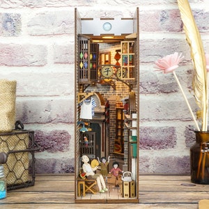 Shanghai Old Town Book Nook Book Shelf Insert Bookcase with Light Model Building Kit image 3