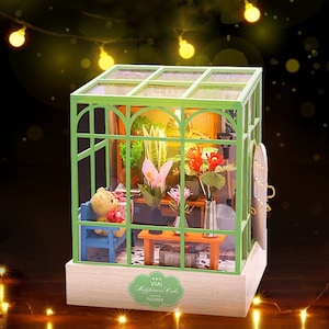 Mini Flower Shop Miniature Doll House Kit || 1:24 with light for Adult Gift Decor