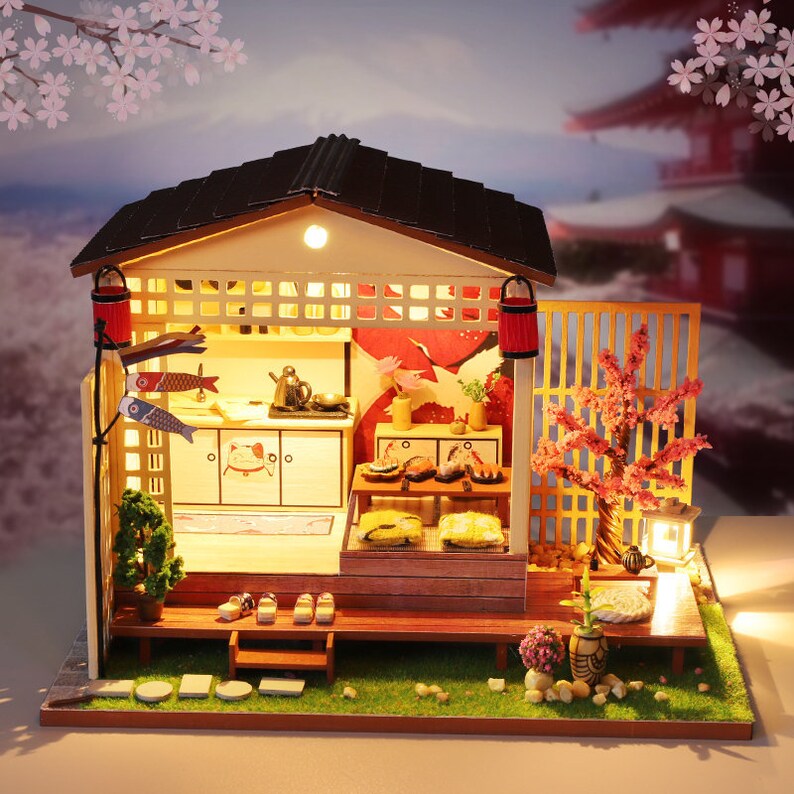 DIY Japanese Restaurant Style Wooden Miniature Doll House Kit Etsy Canada