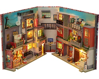 Shanghai Old Town Book Nook - Book Shelf Insert - Bookcase with Light Model Building Kit