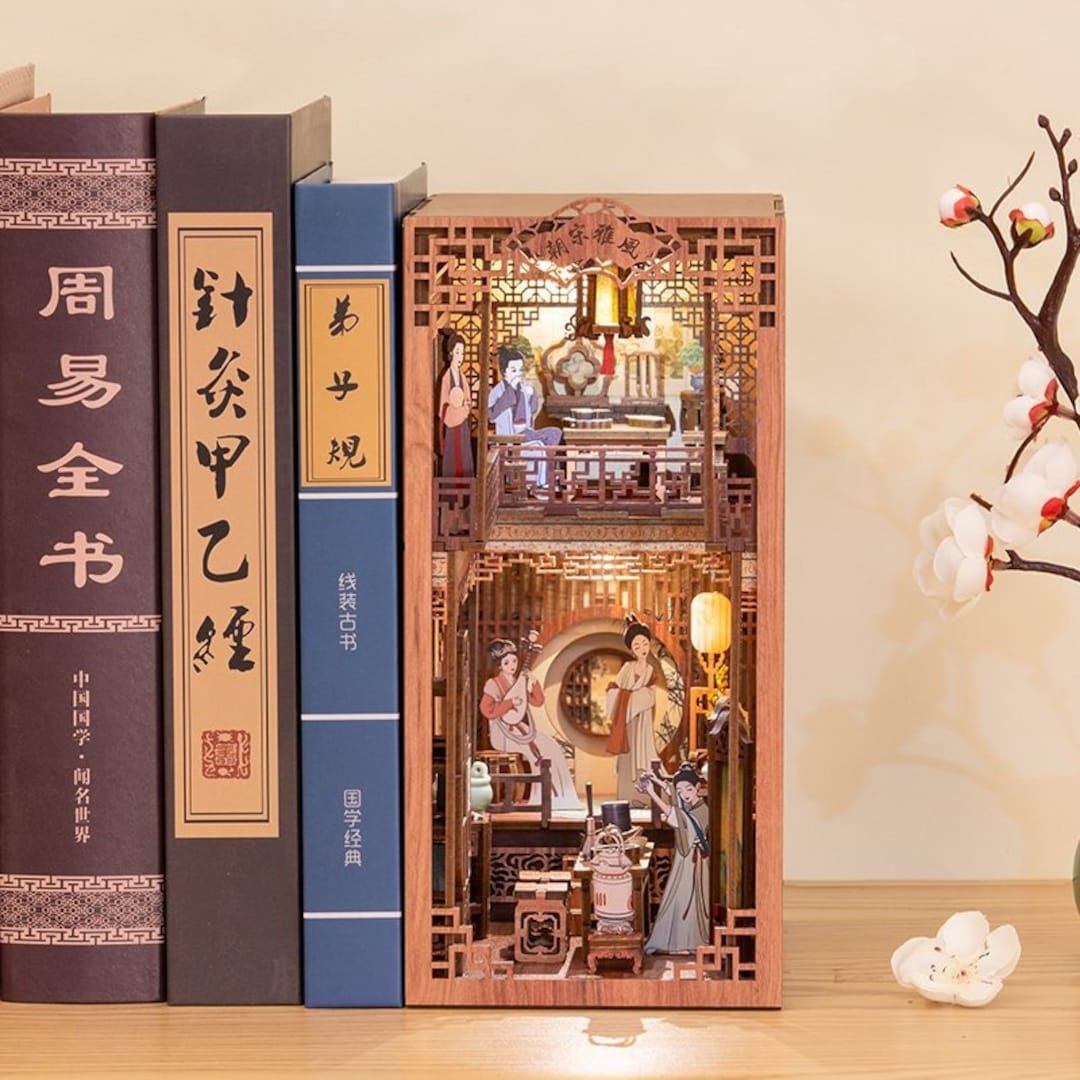 Song Dynasty Tea House Book Nook Book Shelf Insert Bookcase With Light