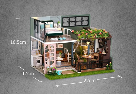 Loft Apartment Garden Miniature Doll House Kit 1 24 With Light for Adult Gift Decor Etsy Canada