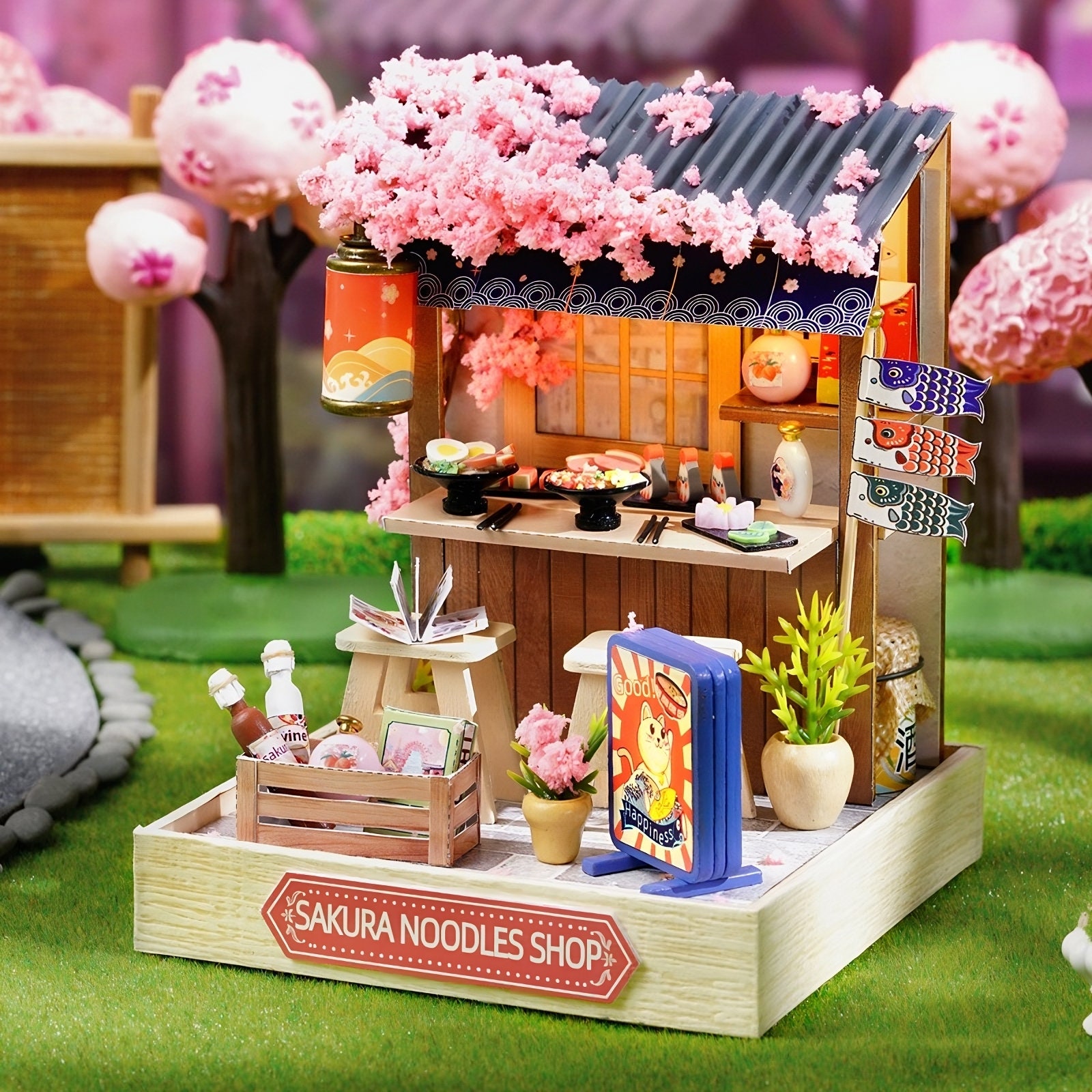 Sakura Noodles Shop Miniatures Dollhouse With Dust Cover || 1:24