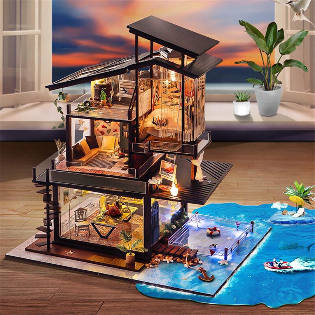 DIY Coast Villas Miniature Beach Doll House Kit 124 Adult Craft Model
