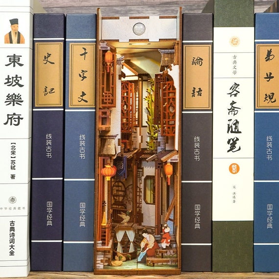 Japan Sakura Train Book Nook Book Shelf Insert Bookcase With Light Model  Building Kit 