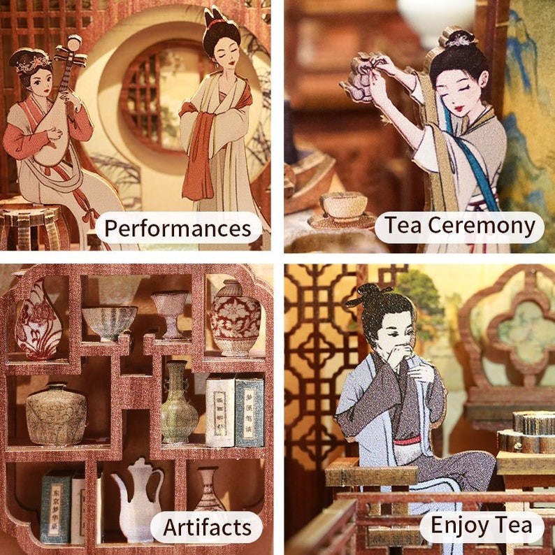 Song Dynasty Tea House Book Nook Book Shelf Insert Etsy