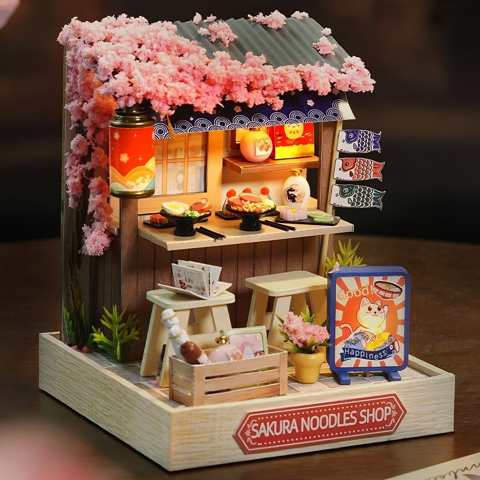 Sakura Noodles Shop Miniatures Dollhouse With Dust Cover || 1:24
