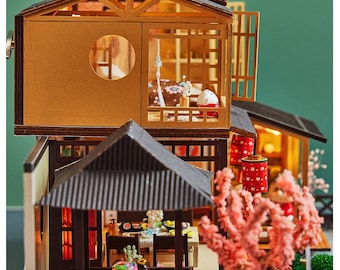Kit de casa de muñecas en miniatura, hecho a mano, construcción de casa pequeña de madera, estilo chino, edificio antiguo, modelo de patio, idea de regalo creativa para amantes de adultos (Huocuojiao Kit de casa de muñecas en miniatura, hecho a mano, construcción de casa pequeña de madera, estilo chino, edificio antiguo, modelo de patio, idea de regalo creativa para amantes de adultos (Huocuojiao