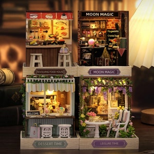 Sushi Bar, Dessert Bar Miniature Casa delle bambole // 1:24 con luce per bambini