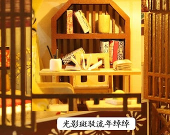Kit fai da te in miniatura casa delle bambole in scala 1:24, negozio di casa delle bambole con mobili, modello di puzzle con luce a LED, negozio