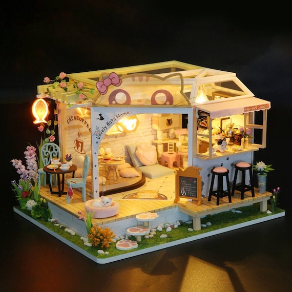 Puppenhaus Mädchen Und Katze Bild Gemälde IN Holz Rahmen Miniatur Zubehör 