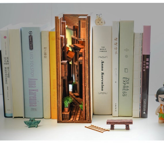 DIY Wooden Book Nook Shelf Insert Kits Miniature Anime Building