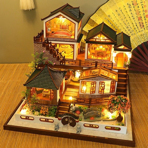 Maison miniature de maison de poupée DIY pour vous construire pour adultes,  kit de maison de poupée miniature avec musique et outils de meubles