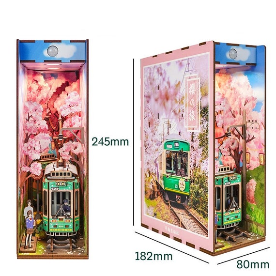 Sakura Trip on Train Book Nook Book Shelf Insert Bookcase With