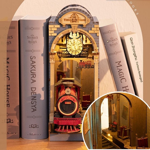 Time Travel Train Book Nook Book Shelf Insert Bookcase With Light Model  Building Kit -  Sweden