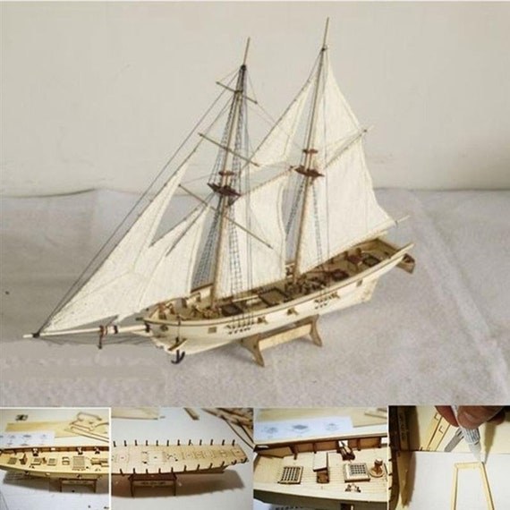 SIourso Maquettes De Navires Maquette De Bateau En Bois Harvey 1847 À L' Échelle 1/130 + 8 Canons En Laiton