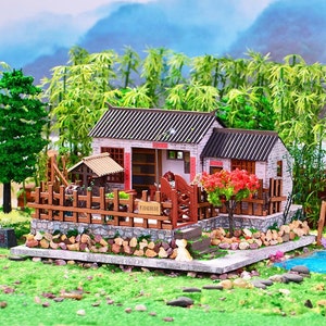 DIY Traditional Countryside House Style Wooden Miniature Doll House kit || 1:24 with light Adult Craft Gift Decor