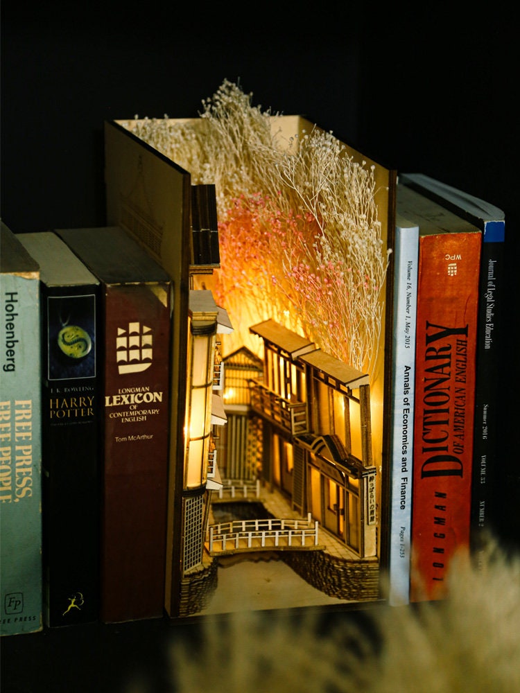 Chinese Village Alley Book Nook - Book Shelf Insert - Bookcase with Light  Model