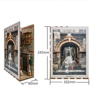 Shanghai Old Town Book Nook Book Shelf Insert Bookcase with Light Model Building Kit image 7
